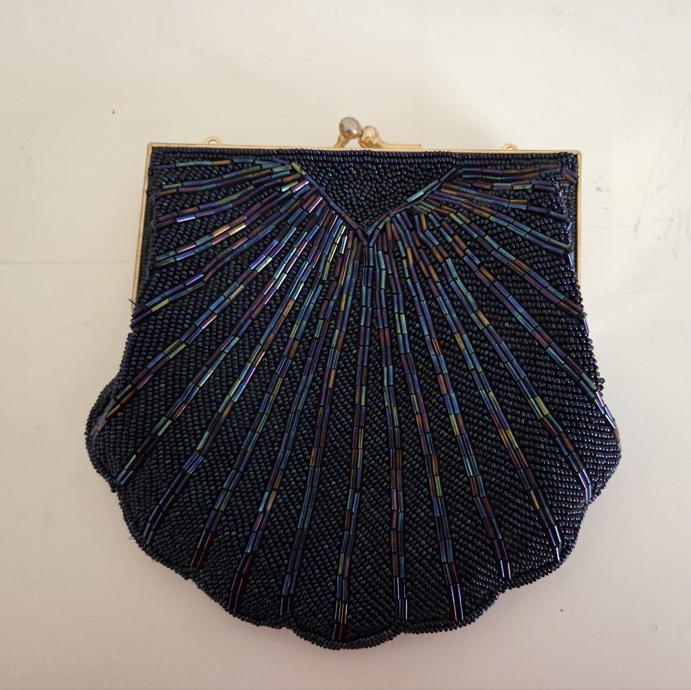Elegant Iridescent Black Beaded Clutch